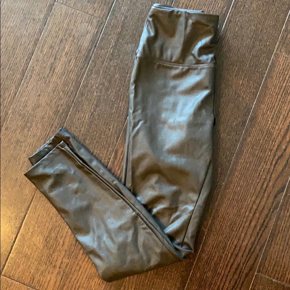 Dark olive faux leather leggings